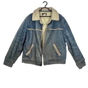 Vintage 70s Osh Kosh B'Gosh Sherpa Lined Denim Trucker Jacket Mens XL Distressed